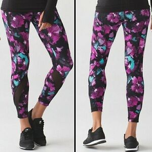 Lululemon Inspire Tight II Luxtreme Midnight Bloom Black Deep Fuschia Black 8